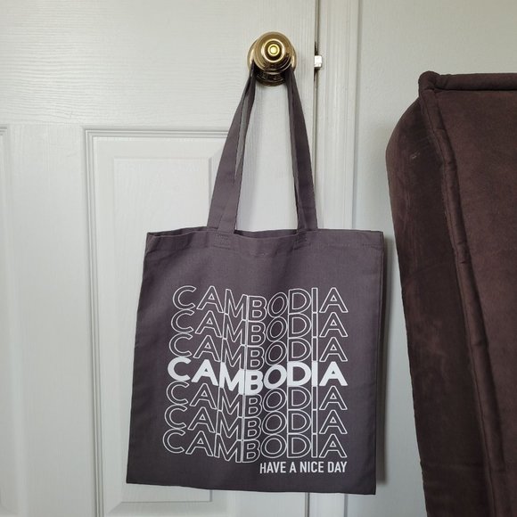 Cambodia Retro Design Gray Canvas Bag, Khmer Life - Picture 2 of 2